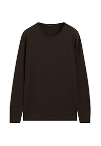 Bruine lange mouwen shirt van zacht materiaal, met een ronde halslijn en een relaxte pasvorm, met rechte mouwen en een eenvoudig ontwerp.