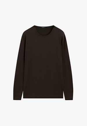 Bruine lange mouwen shirt van zacht materiaal, met een ronde halslijn en een relaxte pasvorm, met rechte mouwen en een eenvoudig ontwerp.