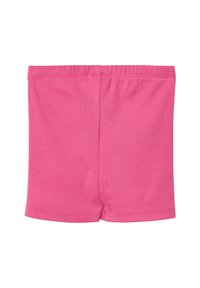 Roze katoenen shorts met een ribbeltextuur, tailleband bovenaan en zonder aanvullende ontwerpelementen. Eenvoudig en in een effen kleur.