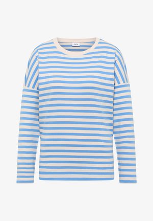 Langarmshirt met ronde hals, voorzien van afwisselend blauwe en crèmekleurige horizontale strepen, gemaakt van zacht katoenmateriaal en met een ontspannen pasvorm.