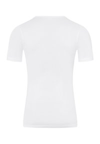 Weißes T-Shirt mit kurzen Ärmeln und Rundhalsausschnitt, aus glattem Baumwollstoff gefertigt, mit einem schlichten, taillierten Design ohne sichtbare Muster oder Akzente.