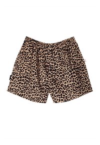 Pantaloncini con stampa leopardata e vita elasticizzata, realizzati in tessuto liscio. Presentano un taglio classico e un dettaglio discreto con etichetta laterale.