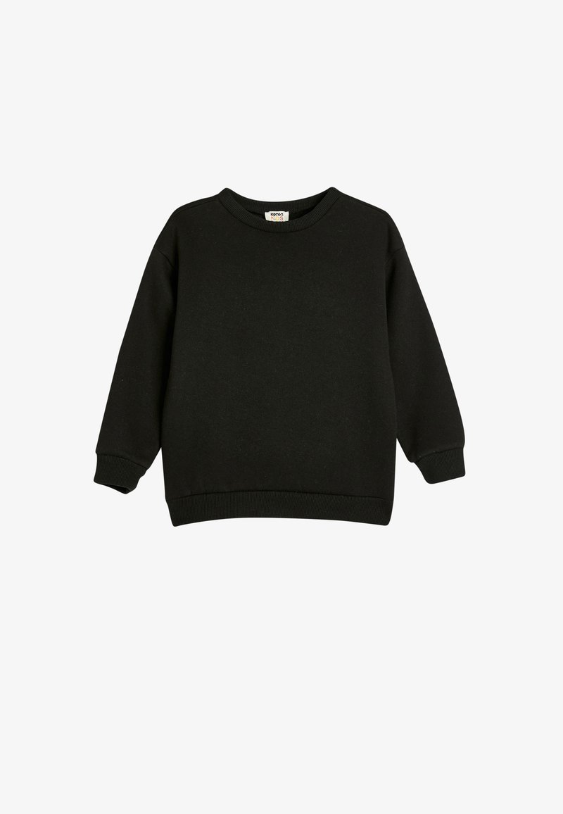 Schwarzes Sweatshirt aus Baumwolle, mit rundem Ausschnitt, langen Ärmeln sowie gerippten Bündchen und Saum. Einfaches Design in einfarbiger Ausführung.