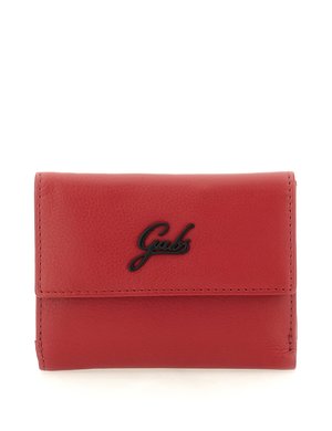 Portafoglio in pelle rossa con logo nero "Gabs" sulla patta anteriore, mostrato chiuso su sfondo bianco.