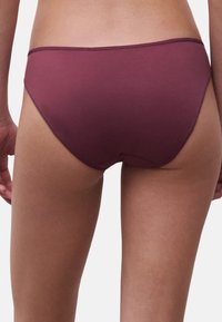 Bikini-Unterteil in Kastanienrot aus weichem Stoff. Mit einem niedrig geschnittenen Design und minimalem Schnitt sowie glattem Nähten. Keine sichtbaren Muster oder Beschläge.