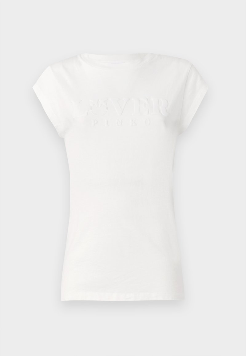 Witte T-shirt met korte mouwen van katoen, voorzien van een verhoogd logo ontwerp met de tekst "LOVER PINKO" op de voorkant.