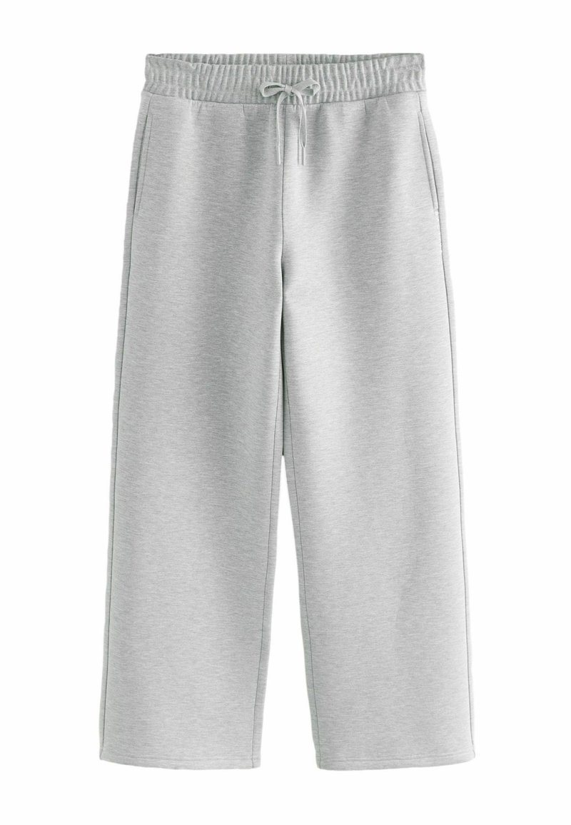 Hellgraue Jogginghose mit einem lässigen, weiten Schnitt. Sie verfügt über einen elastischen Bund mit Kordelzug und seitlichen Taschen, gefertigt aus weichem Stoff.