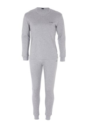 Felpa grigia a maniche lunghe e pantaloni abbinati realizzati in morbido cotone. Caratterizzata da un collo rotondo e un piccolo logo dettagliato sul petto e sulla coscia.