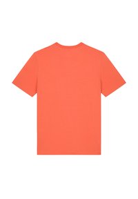 Kurze Ärmel T-Shirt in leuchtendem Koralle, aus weicher Baumwolle gefertigt. Hat einen Rundhalsausschnitt und eine glatte Textur ohne sichtbare Muster oder Details.