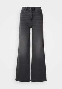 Bredde ben jeans i mørkegrå denim med høj talje. Har klassisk femlomme-design og subtile slidser på stoffet.