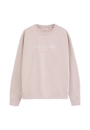 Felpa beige chiaro a maniche lunghe con scollo tondo e ""POLO CLUB Established 2012"" stampato in bianco al centro davanti.