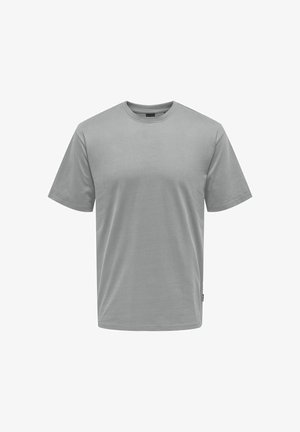 Grijze katoenen t-shirt met korte mouwen, een ronde halslijn en een soepele textuur. Voorzien van een klein label aan de onderzoom voor branding.