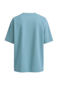Lichtblauwe oversized katoenen t-shirt met korte mouwen, ronde hals en een gladde textuur, met een eenvoudige achterkant zonder versieringen.