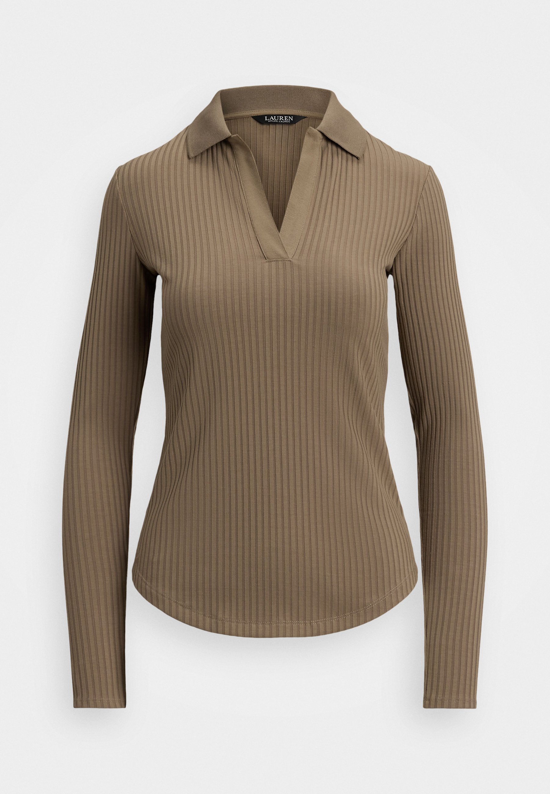 Lauren Ralph Lauren RIB-KNIT LONG-SLEEVE POLO TOP - Jumper - taupe