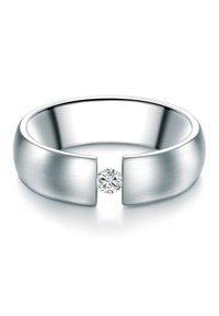 Inel de argint cu un finisaj periat, având un gol în partea de sus unde este montat un singur diamant rotund, evidențiind designul său modern.