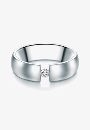 Inel de argint cu un finisaj periat, având un gol în partea de sus unde este montat un singur diamant rotund, evidențiind designul său modern.