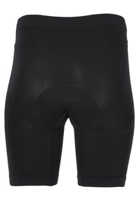 Zwarte sportieve shorts van rekbaar materiaal, met een gevoerd gebied en een textuurontwerp. Tot aan de knie met een soepele tailleband.