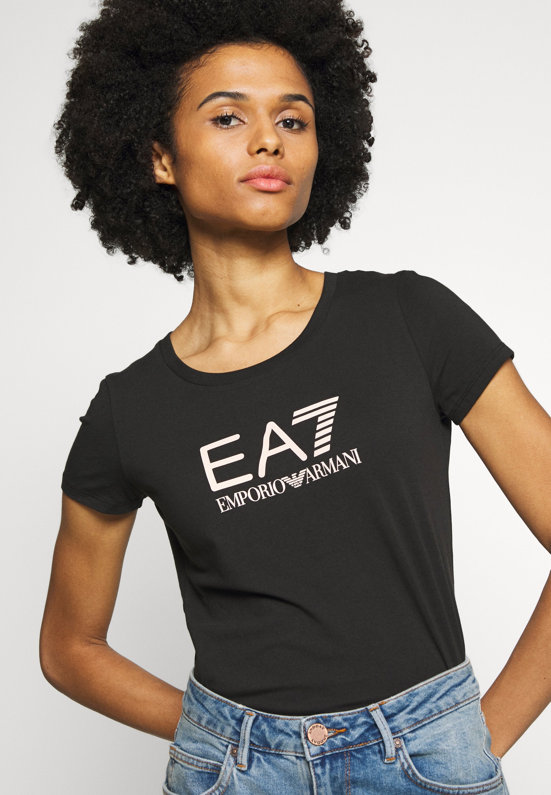EA7 Emporio Armani Print T-shirt - black/peach/black - Zalando.ie