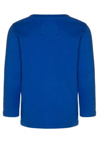 Långärmad skjorta i ljusblå bomull. Har en rund halsringning och fållade ärmslut. Enkel, enfärgad utan synliga mönster eller detaljer.