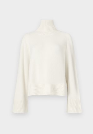 Witte coltrui met lange mouwen, gemaakt van zachte stof, met geribbelde structuur aan de hals en manchetten, en een comfortabele pasvorm.