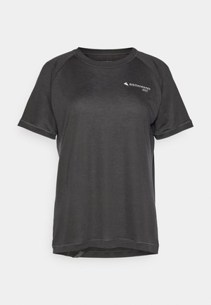 Short-sleeve athletic shirt in dark gray, featuring a textured fabric, raglan sleeves, and a small logo on the front left side.