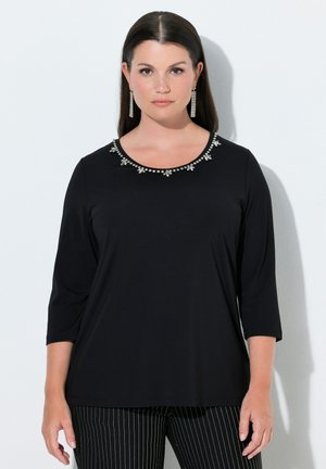 Ulla Popken, RHINESTONE FLOWER PUNTO DI ROMA 3/4 SLEEVE SWEATER - Langærmet T-shirt - black