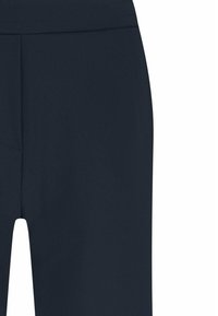 Marineblauwe broek met een gladde stofafwerking, voorzien van een brede elastische tailleband en een recht lijn ontwerp. Geen zichtbare patronen of hardware.