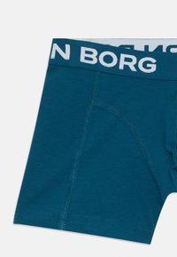 Τιρκουάζ μποξεράκια με ορατές ραφές και φαρδύ λάστιχο που φέρει έντονο λευκό κείμενο "BORG" σε γκρι φόντο.