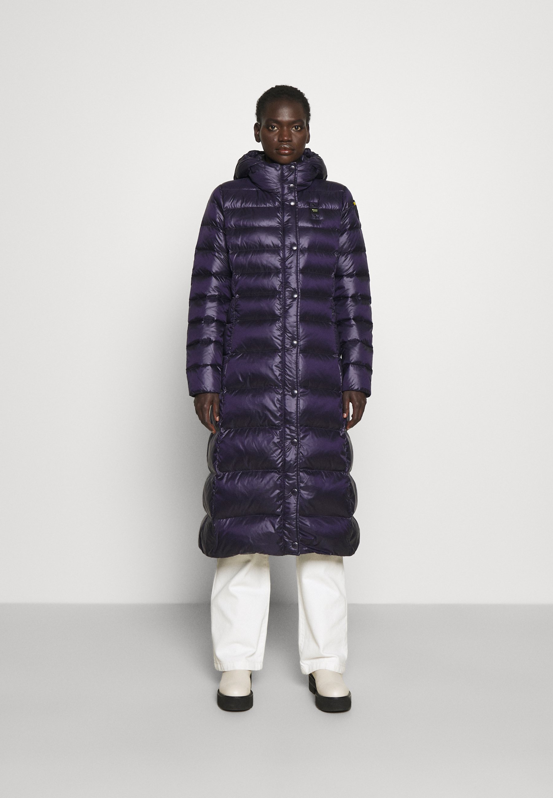 purple long down coat
