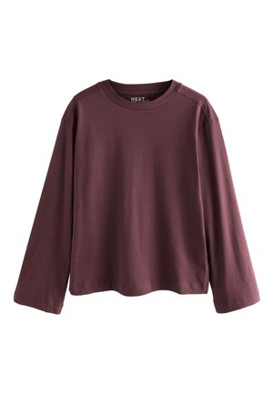 Langärmliges Hemd in Burgunderfarbe, aus Baumwolle, mit rundem Ausschnitt, lockerem Schnitt und schlichtem Design ohne Muster oder Akzente.