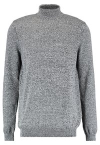 Maglione lavorato a maglia con colletto alto, realizzato in tessuto grigio testurizzato, con maniche lunghe e polsini e orlo a costine.