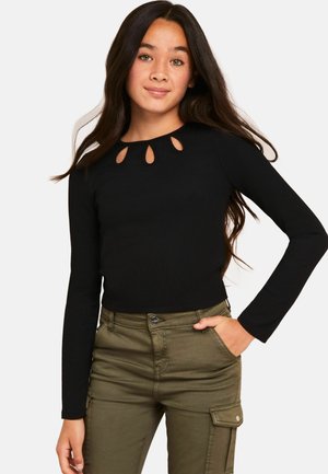 REGULAR FIT - EYELET - T-shirt à manches longues - black