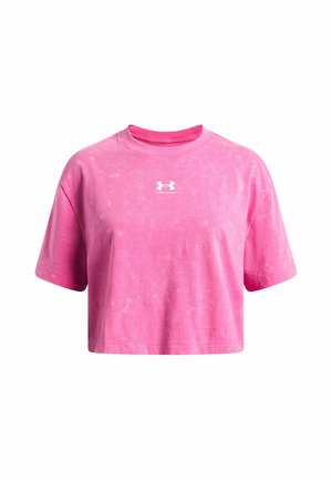 Felroze cropped T-shirt met korte mouwen en klein wit Under Armour-logo in het midden van de borst.