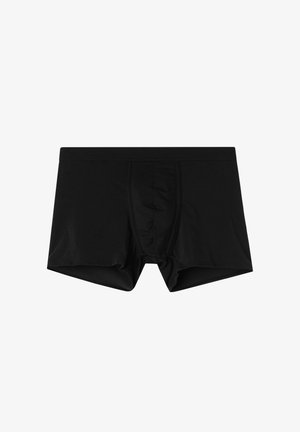 Black men's boxer shorts made of soft cotton, featuring a fitted design, elastic waistband, and a front fly opening.