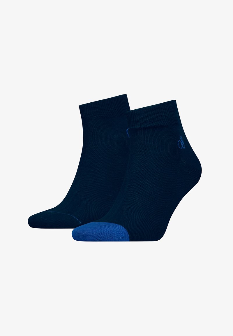 Navy Sneakersocken aus Rippstoff, mit einem einfarbigen dunkelblauen Körper und einer kontrastierenden blauen Spitze. Minimalistisches Design ohne Muster.