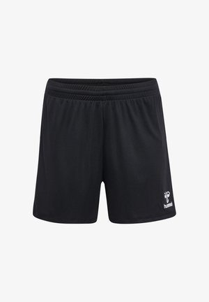 Pantaloni sportivi neri realizzati in tessuto leggero, dotati di una fascia elastica in vita e un piccolo logo sul lato inferiore destro.