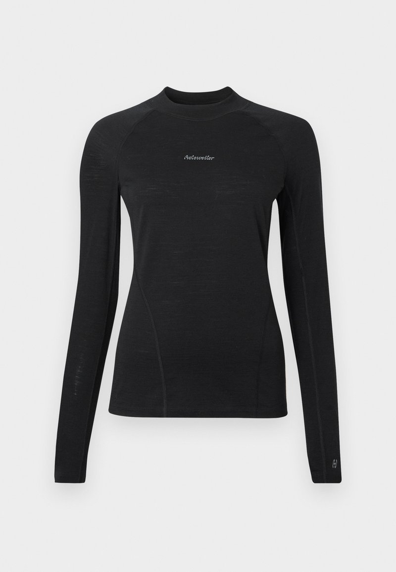 Black long-sleeve fitted shirt with a crew neck and "Woolxweiler" logo centered on the chest.