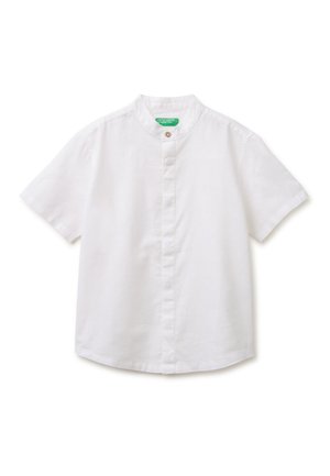 Witte overhemd met korte mouwen, mandarijnkraag, enkele bovenste knoop en verborgen voorklep van United Colors of Benetton.