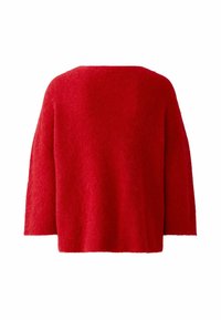 Roter, übergroßer Pullover aus weichem, flauschigem Material mit einem Bootsausschnitt und breiten Ärmeln, ausgestattet mit geripptem Saum und Bündchen.