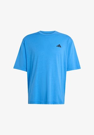 Maglietta atletica blu in tessuto leggero. Presenta maniche corte e scollo rotondo. Logo nero sul lato sinistro del petto.