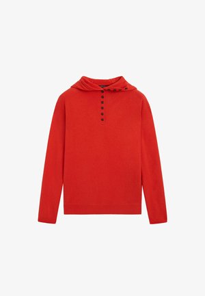 Massimo Dutti, HOODED KNIT SWEATER WITH BUTTON DETAIL - Hoodie - red