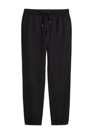 Pantalon décontracté noir avec taille élastique et cordon, coupe droite et poches latérales.