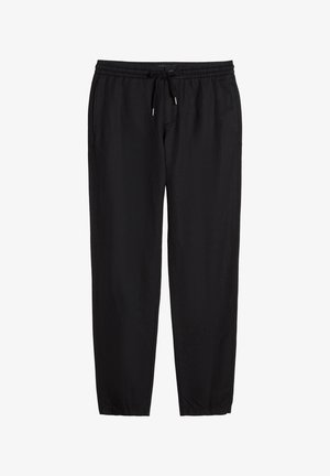 Pantalon décontracté noir avec taille élastique et cordon, coupe droite et poches latérales.