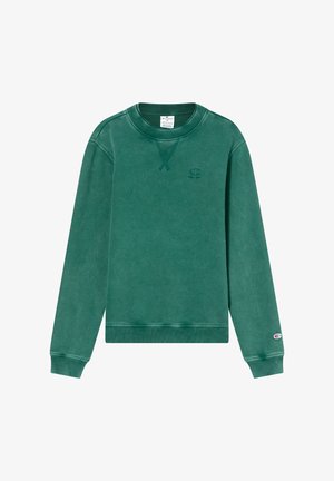 Groene sweatshirt van katoen, met een ronde hals, lange mouwen, geribbelde manchetten en onderkant, en een klein logo op de borst.