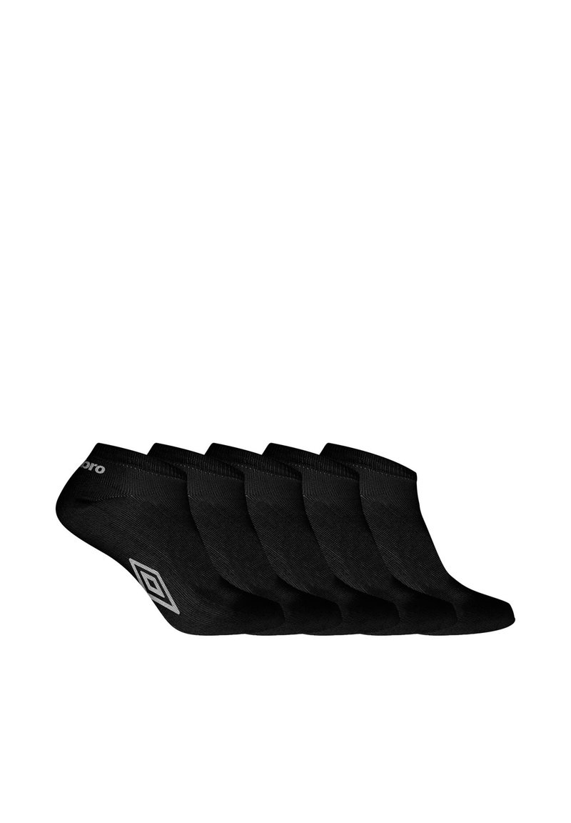 Chaussettes noires à mi-mollet avec une texture lisse, en coton, ornées d'un design de logo géométrique blanc. Lot de six paires.