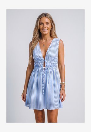Cupshe, STRIPED TIE-FRONT BEACH COVER UP DRESS - Complementos de playa - light blue white