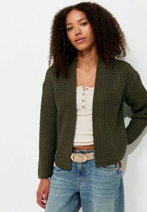 New Look, DARK KHAKI MOSS STITCH OPEN FRONT CARDIGAN - Cardigan - khaki