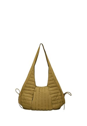 Borsa a tracolla trapuntata verde oliva con spallacci larghi imbottiti e dettagli con coulisse su entrambi i lati.