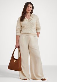 Lauren Ralph Lauren Woman GASSED COTTON LONG SLEEVE SWEATER - Jersey de punto - mascarpone cream/sand dune