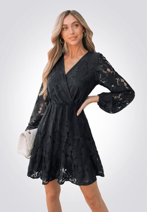 Cupshe FLORAL PEASANT SLEEVE MINI - Day dress - black